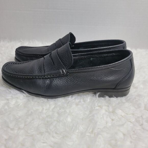 Santoni Penny Loafer Shoes Mens Size 10 Black Pebbled Leather Italy main image 6